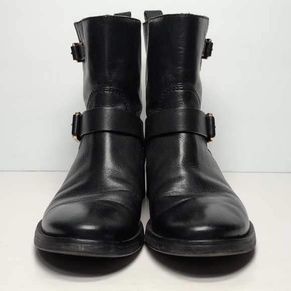 Tory Burch Bennie Black Combat Moto Boots with Buckle Straps womans size 7.5 - Picture 3 of 16